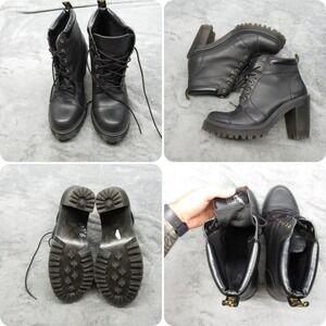Dr Martens Averil Boots Womens 11 Black Leather Platform High Heel Ankle Combat